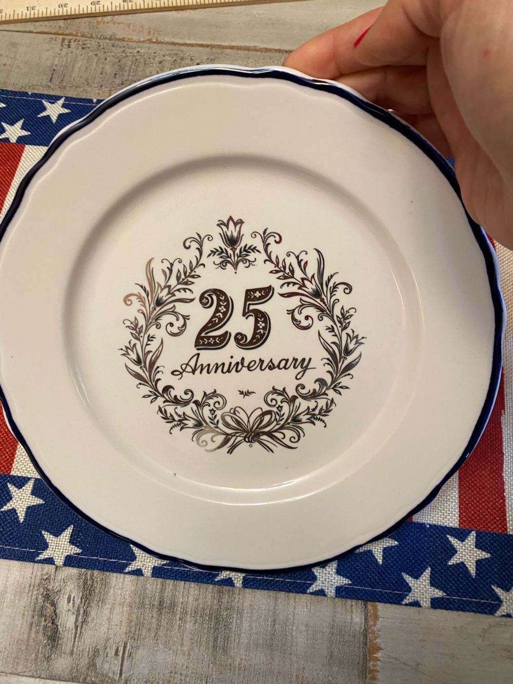Homer Laughlin China 25th Anniversary Heavy Decorative Plate made in USA Blue